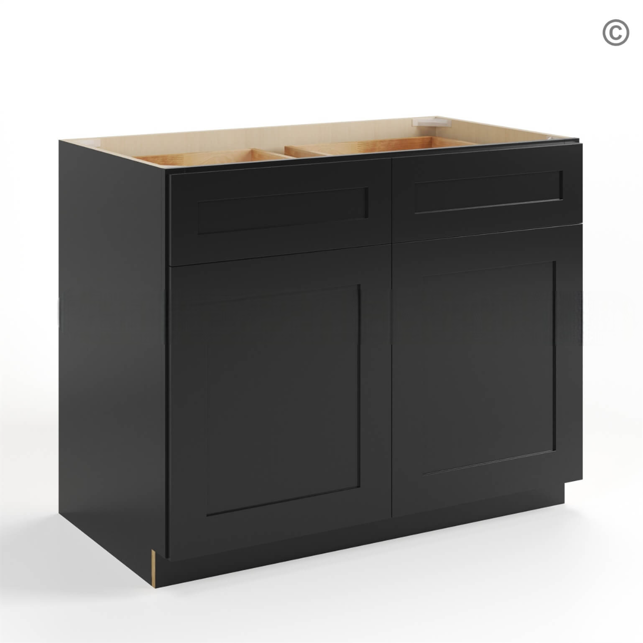 Black Shaker Base Cabinet with Double Doors and Drawers