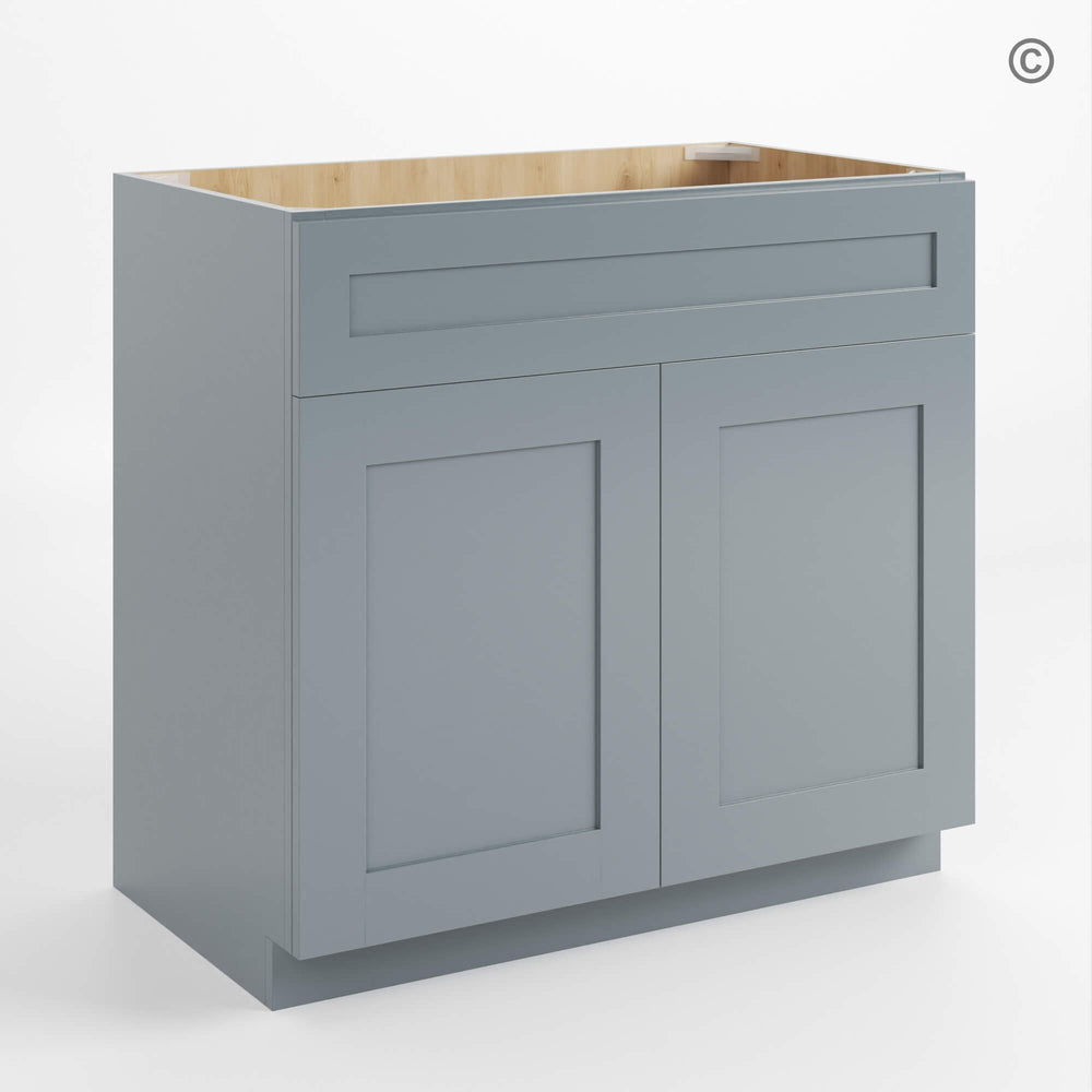 Gray Shaker Double Vanity Sink Base Cabinet