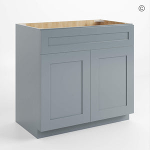 Gray Shaker Double Vanity Sink Base Cabinet