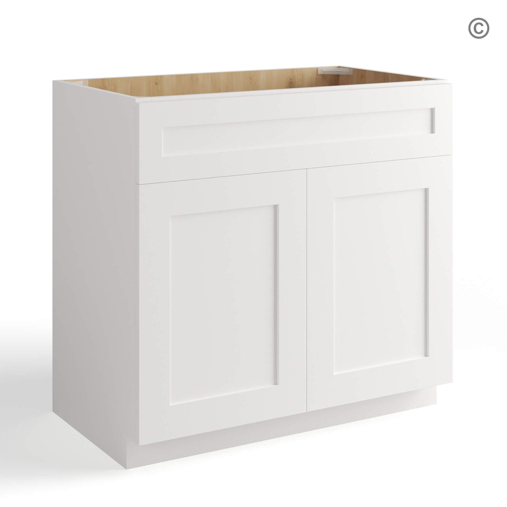 White Shaker Double Vanity Sink Base Cabinet