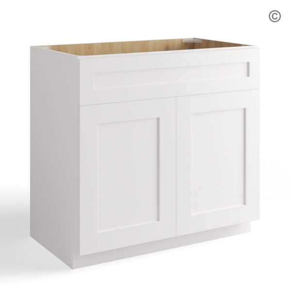 White Shaker Double Vanity Sink Base Cabinet