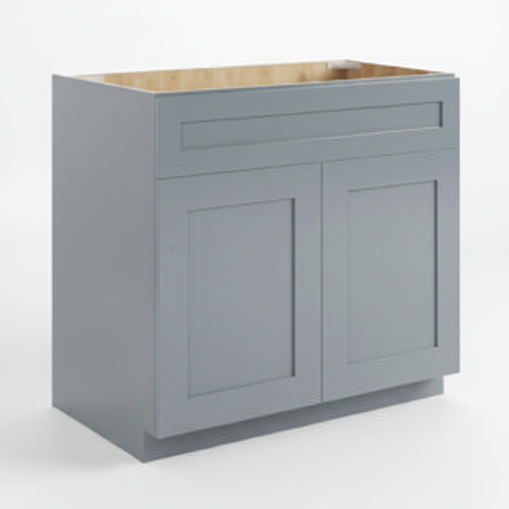 Gray Shaker Double Vanity Sink Base Cabinet