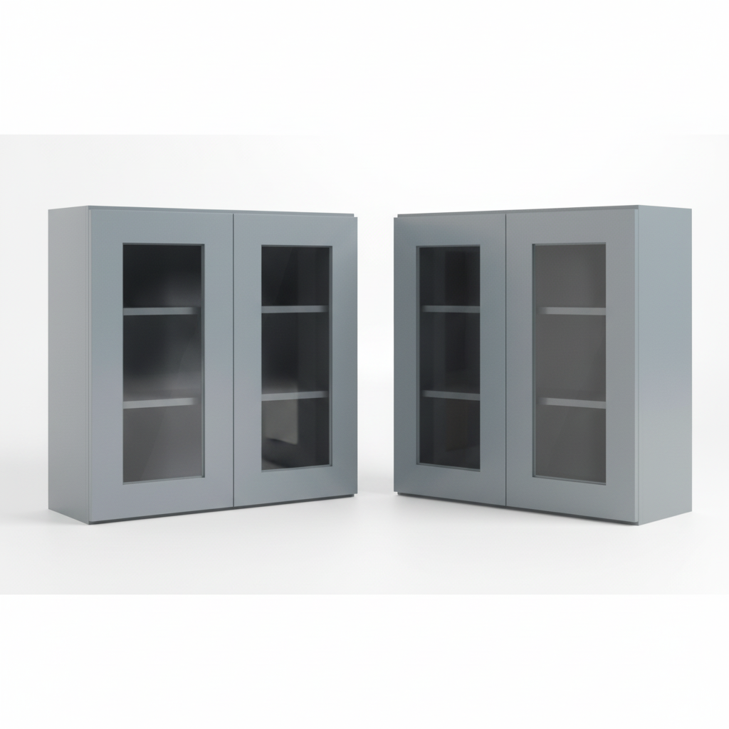 Gray Shaker 30″ H Double Door Wall Cabinet with Glass Door