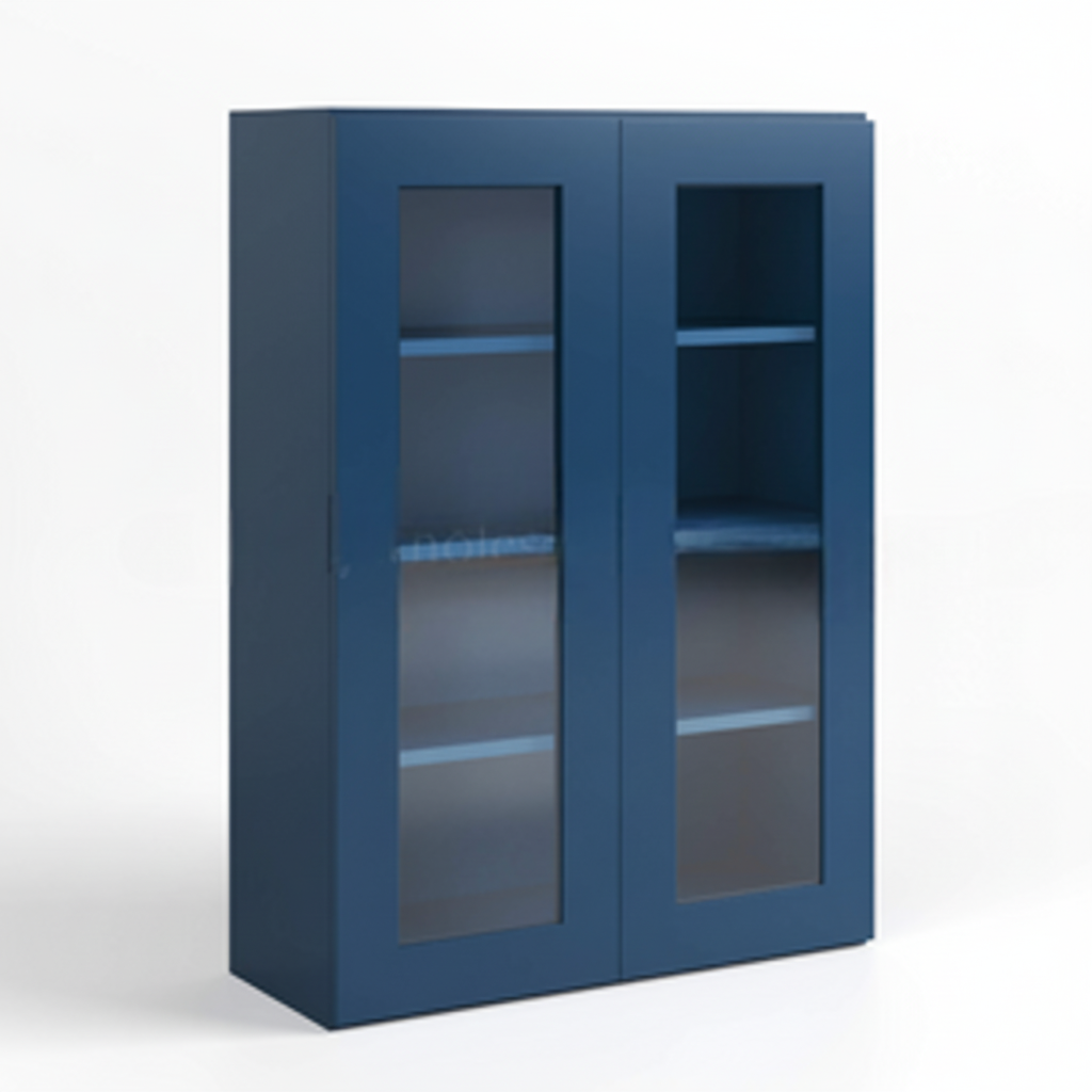 Navy Blue Shaker 42″ H Double Door Wall Cabinet with Glass Doors