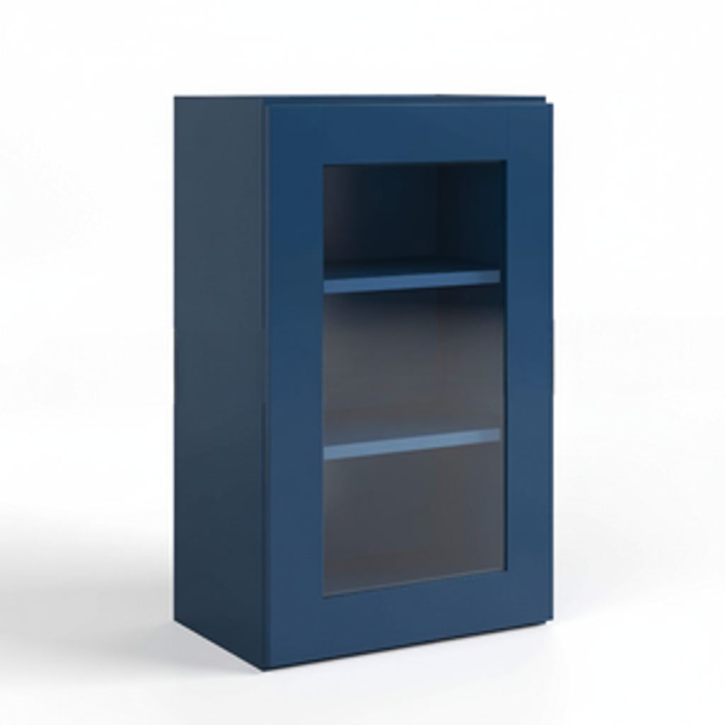 Navy Blue Shaker 36″ H Single Door Wall Cabinet with Glass Door
