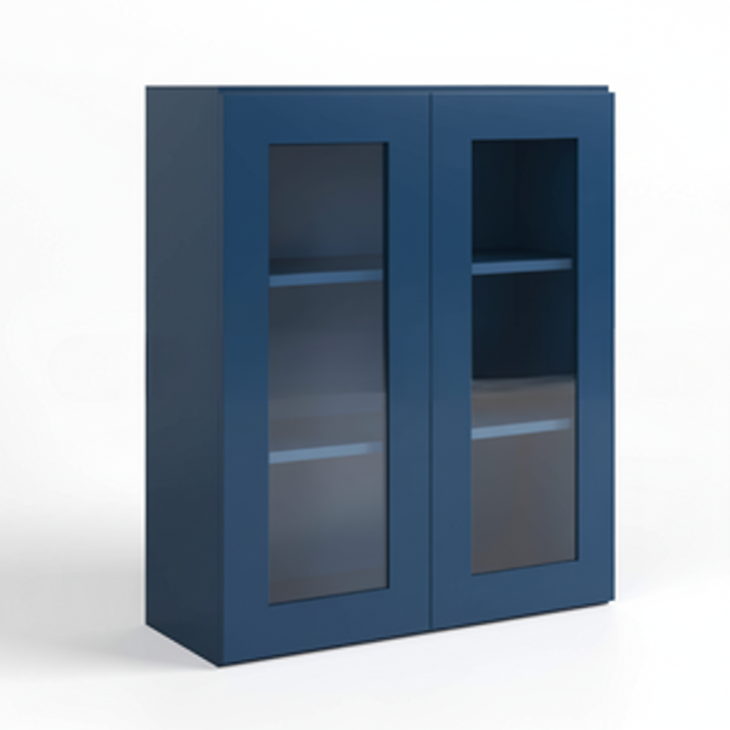 Navy Blue Shaker 36″ H Double Door Wall Cabinet with Glass Doors