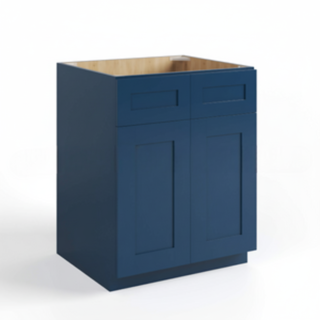 Navy Blue Shaker Sink Base With Double Doors and False Drawers