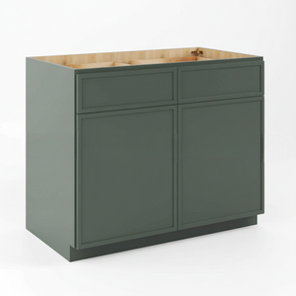 Slim Shaker Green Base Cabinet Double Doors & Double Drawer