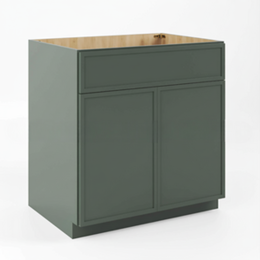 Slim Shaker Green Sink Base Double Door and 1 False Drawer