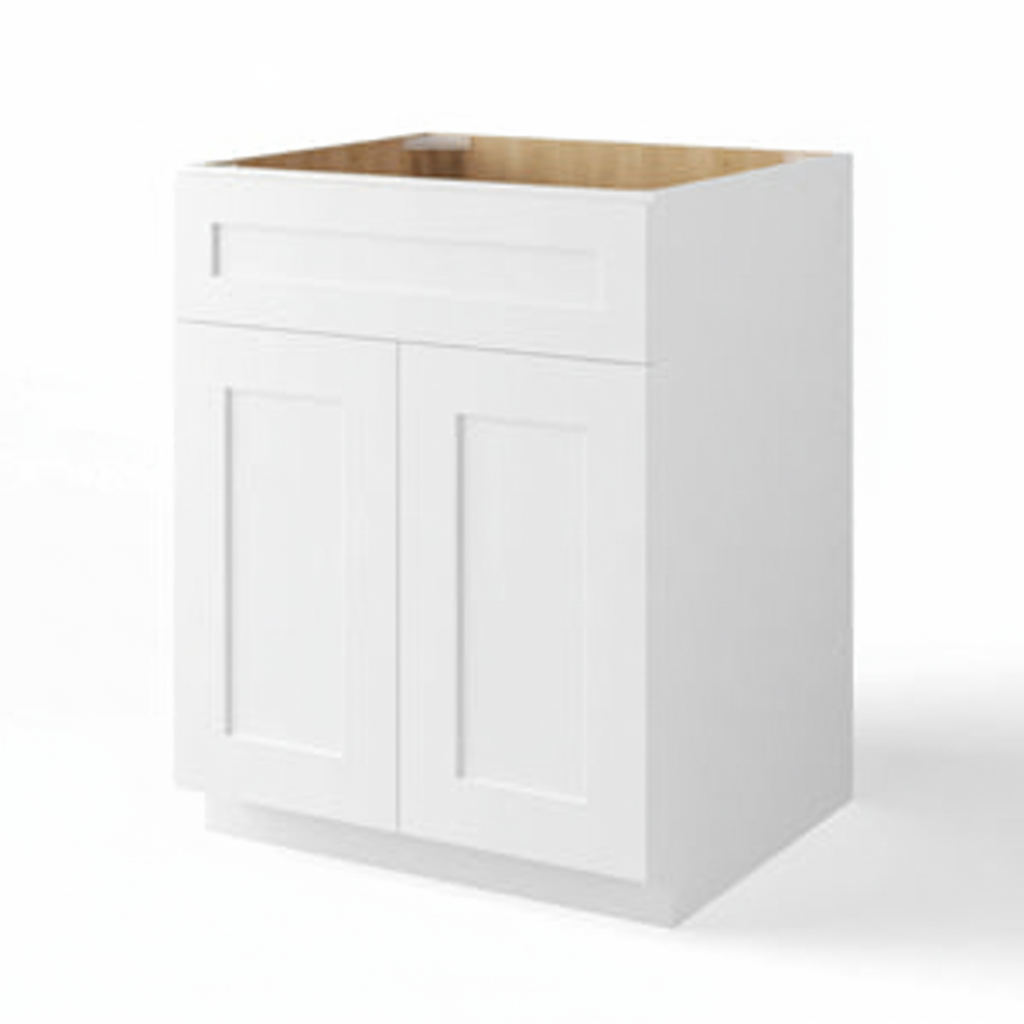 White Shaker Base Cabinet with Double Doors & Single Drawer