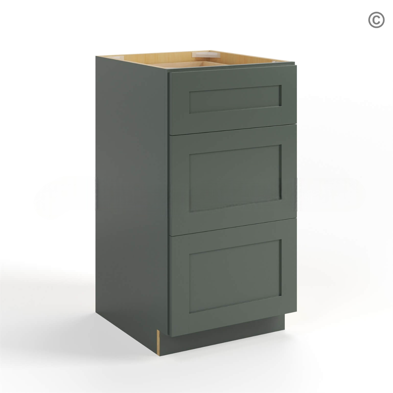 Green Shaker Vanity Three Drawer Base Cabinet