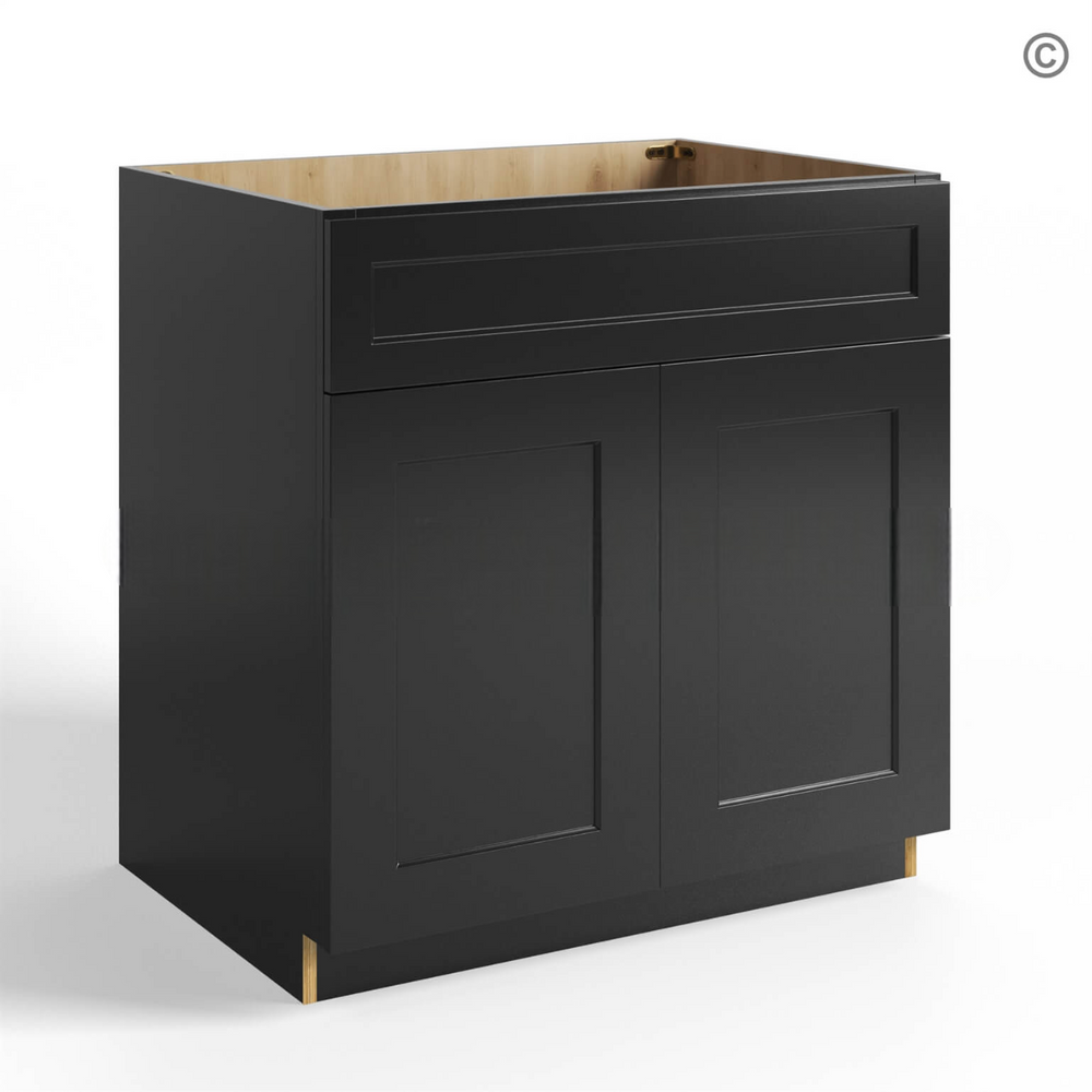 Black Shaker Sink Base Double Door and 1 False Drawer