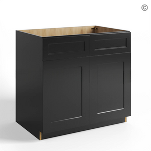 Black Shaker Sink Base Double Door and Double False Drawer