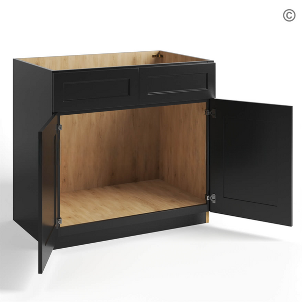 Black Shaker Sink Base Double Door and Double False Drawer