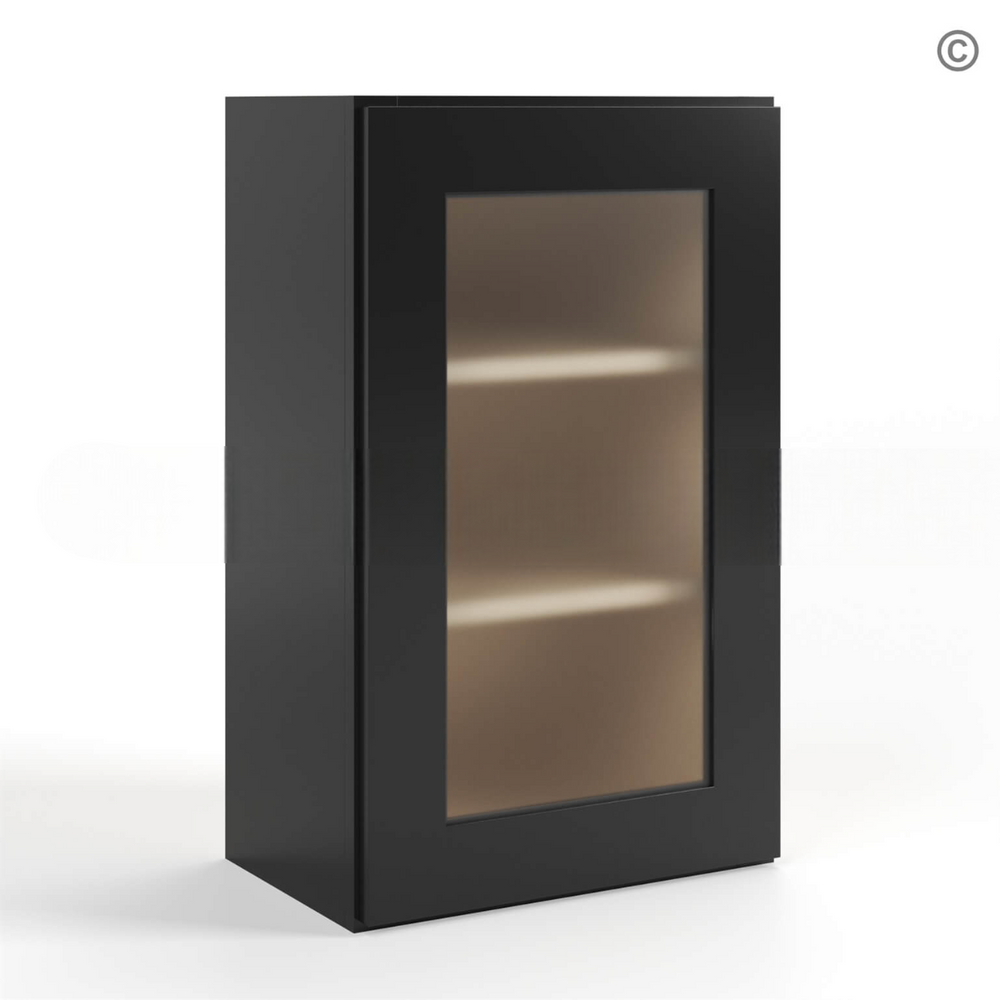Black Shaker 30″ H Single Door Wall Cabinet with Glass Door