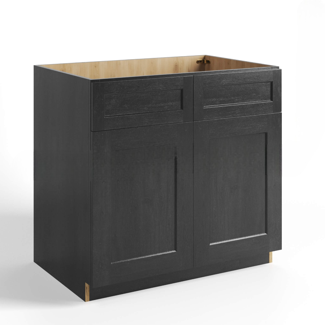 Mocha Slate Shaker Sink Base Double Door & Double False Drawer