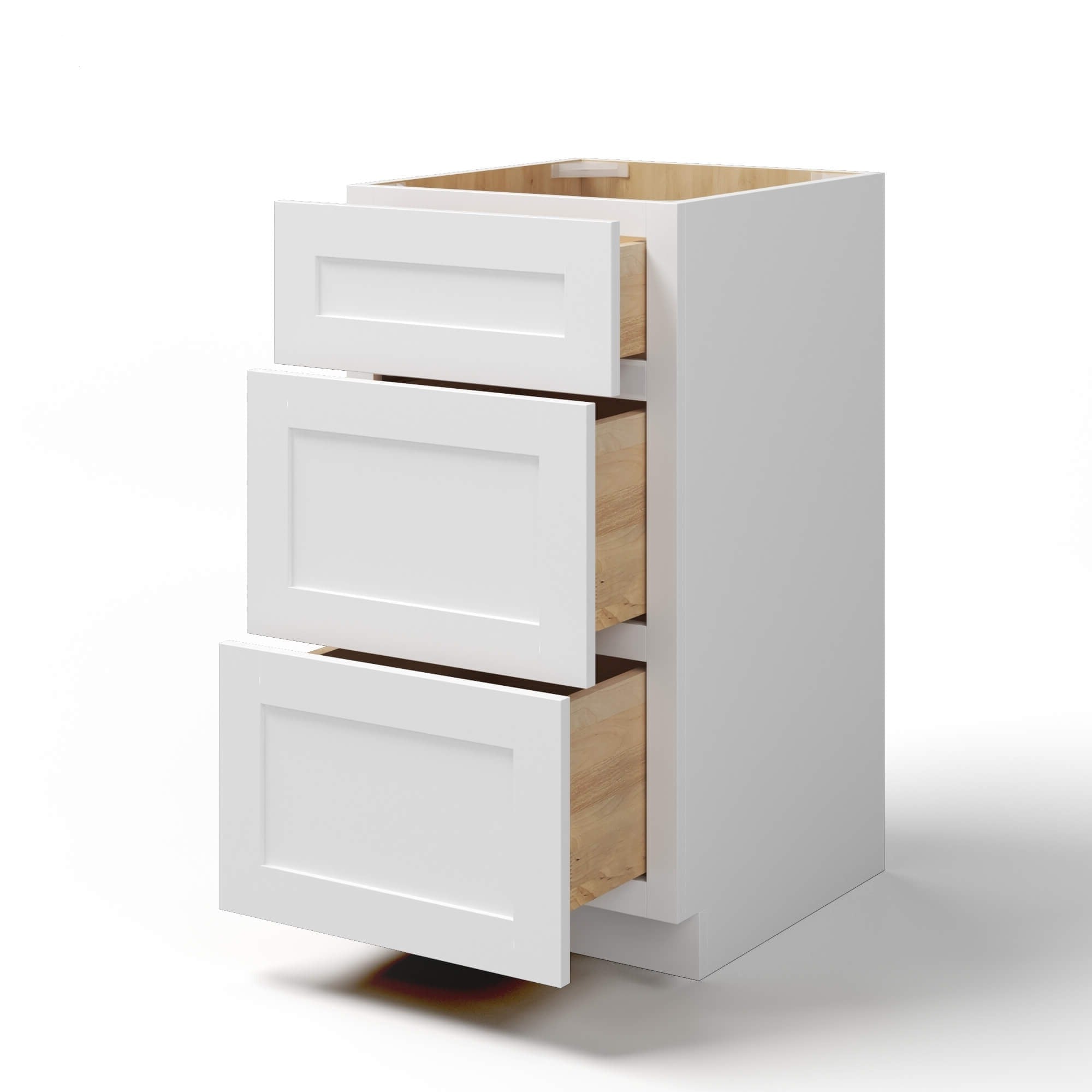 White Shaker Vanity Three Drawer Base Cabinet