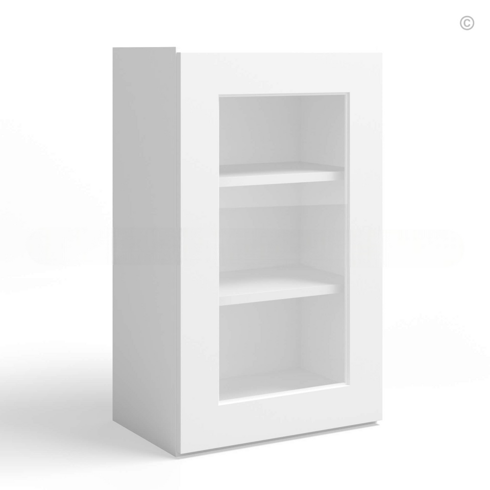 White Shaker 30″ H Single Door Wall Cabinet with Glass Door