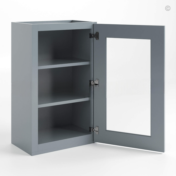 Gray Shaker 30″ H Single Door Wall Cabinet with Glass Door