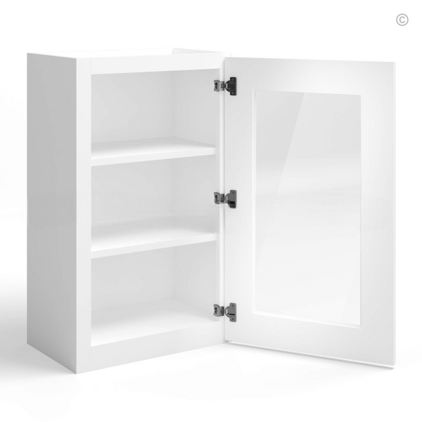 White Shaker 30″ H Single Door Wall Cabinet with Glass Door
