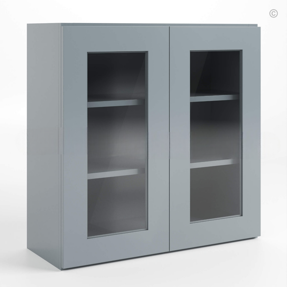 Gray Shaker 30″ H Double Door Wall Cabinet with Glass Door