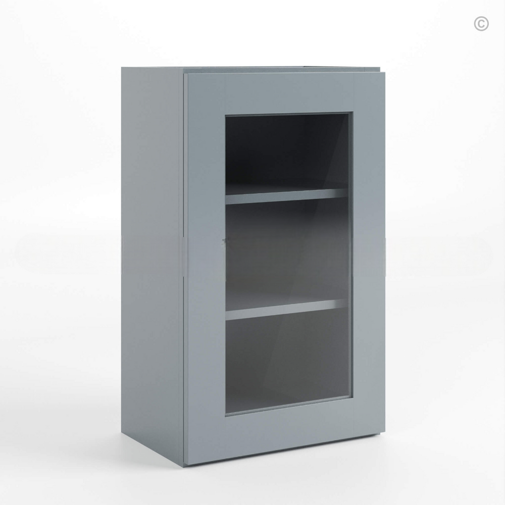 Gray Shaker 36″ H Single Door Wall Cabinet with Glass Door