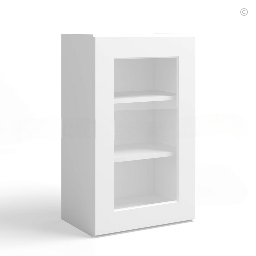 White Shaker 36″ H Single Door Wall Cabinet with Glass Door