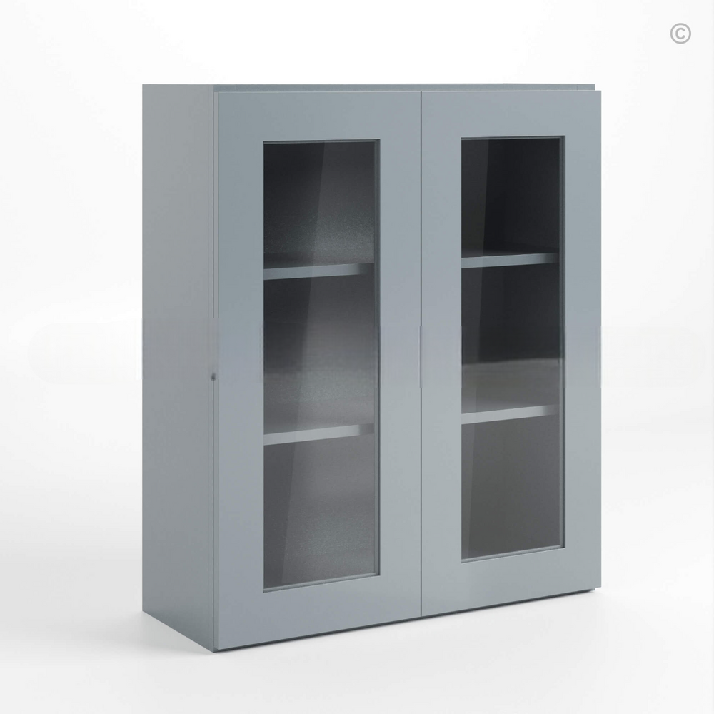 Gray Shaker 36″ H Double Door Wall Cabinet with Glass Doors