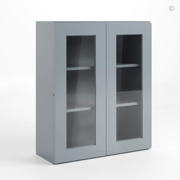 Gray Shaker 36″ H Double Door Wall Cabinet with Glass Doors