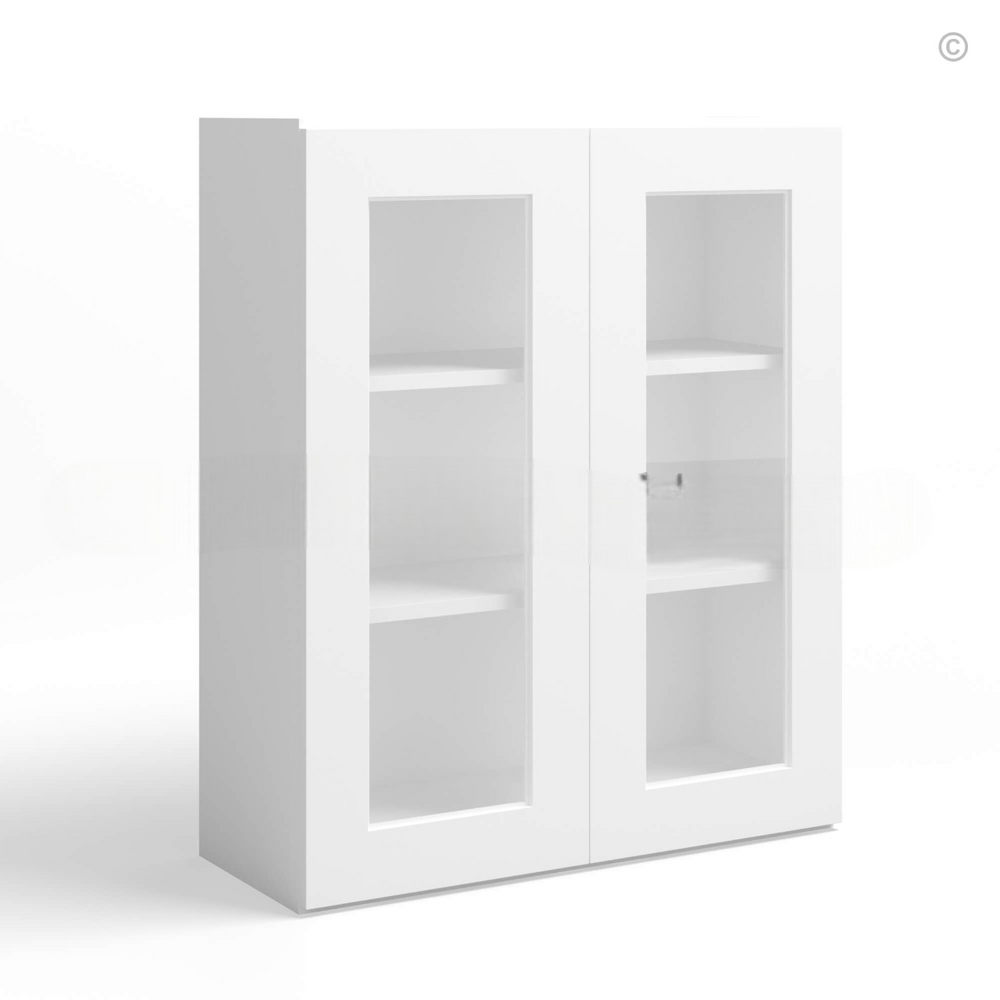 White Shaker 36″ H Double Door Wall Cabinet with Glass Doors