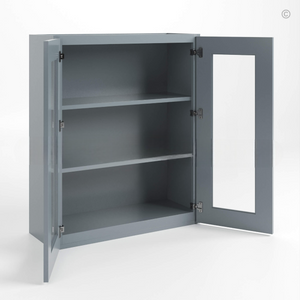 Gray Shaker 36″ H Double Door Wall Cabinet with Glass Doors