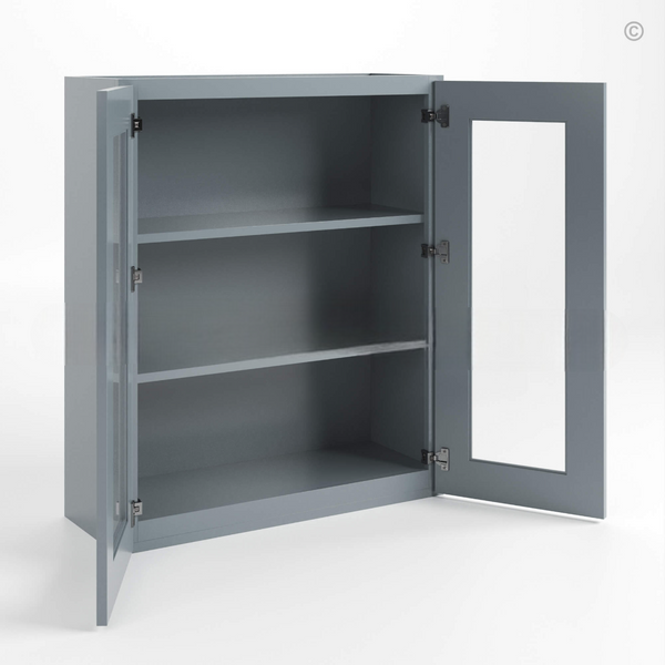 Gray Shaker 36″ H Double Door Wall Cabinet with Glass Doors