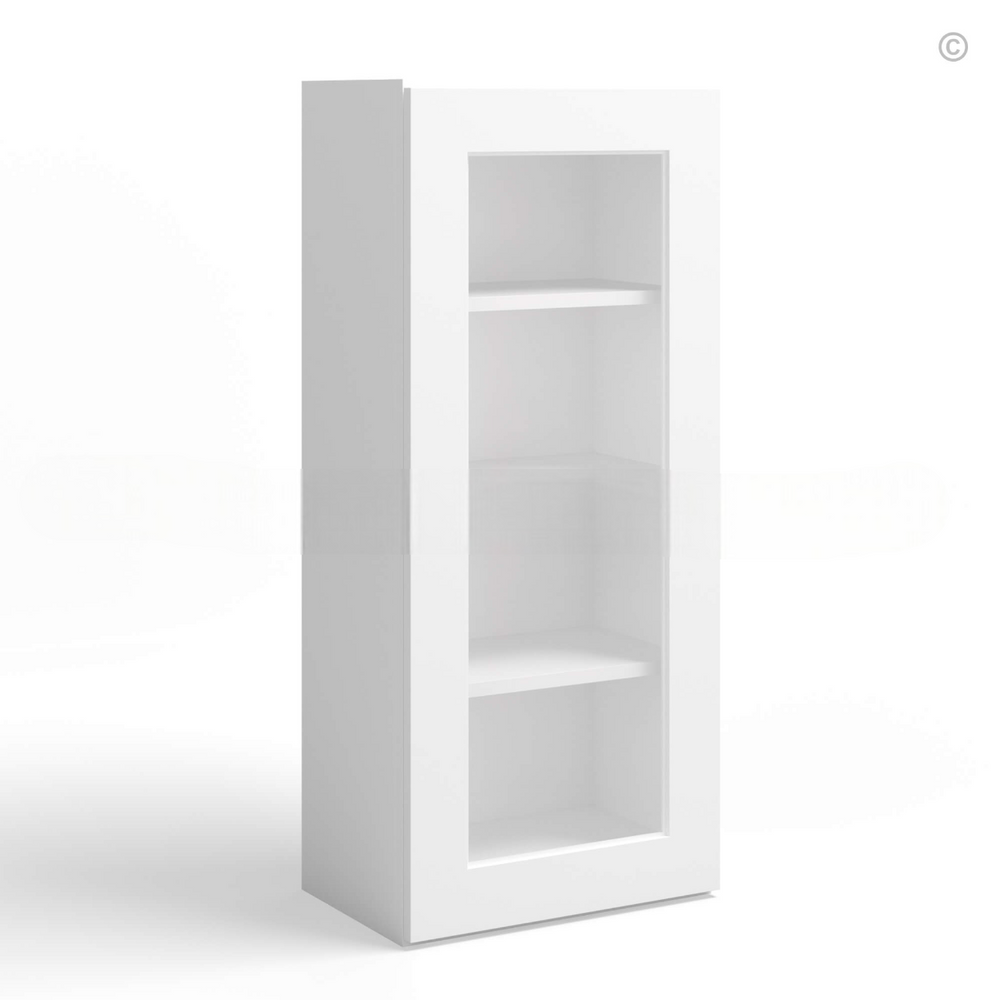 White Shaker 42″ H Single Door Wall Cabinet with Glass Door