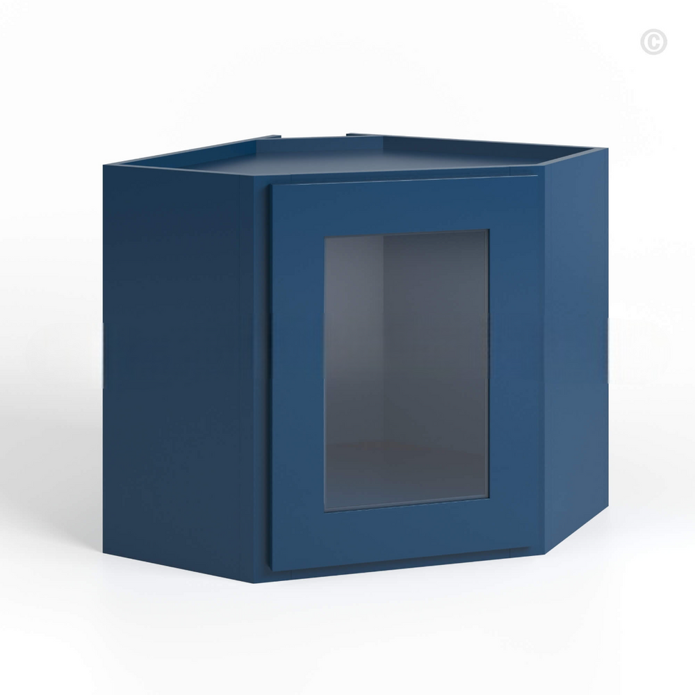 Navy Blue Shaker 12″x 24″ Diagonal Corner Wall Shelf with Glass Door