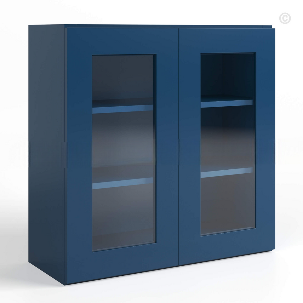 Navy Blue Shaker 30″ H Double Door Wall Cabinet with Glass Door