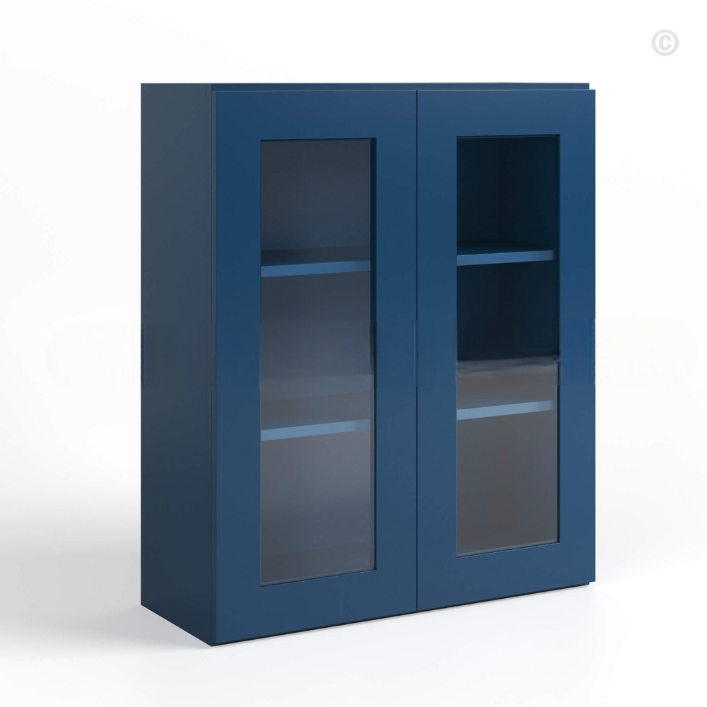 Navy Blue Shaker 36″ H Double Door Wall Cabinet with Glass Doors