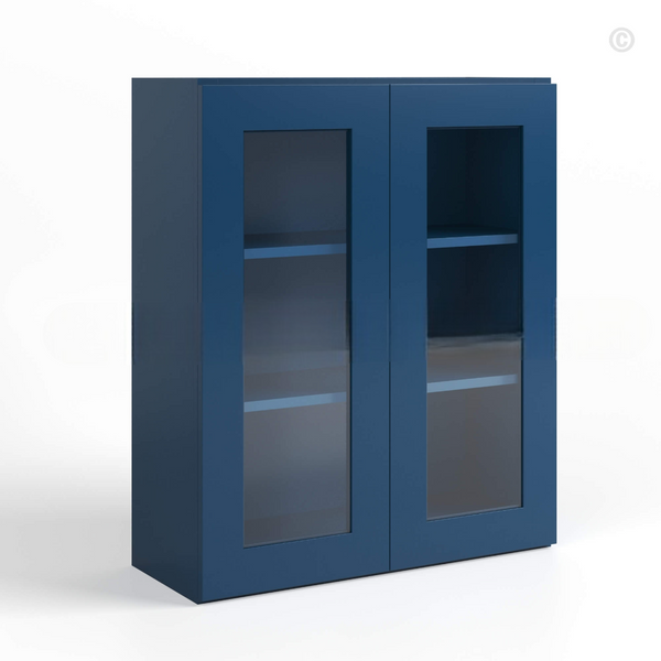 Navy Blue Shaker 36″ H Double Door Wall Cabinet with Glass Doors