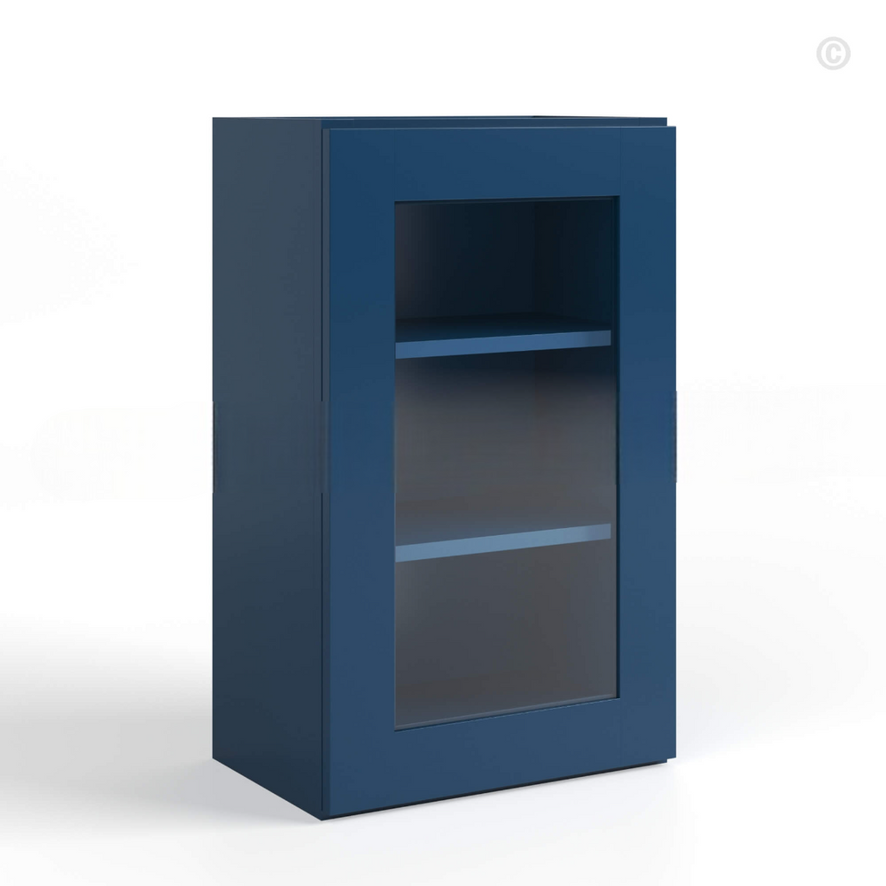 Navy Blue Shaker 36″ H Single Door Wall Cabinet with Glass Door
