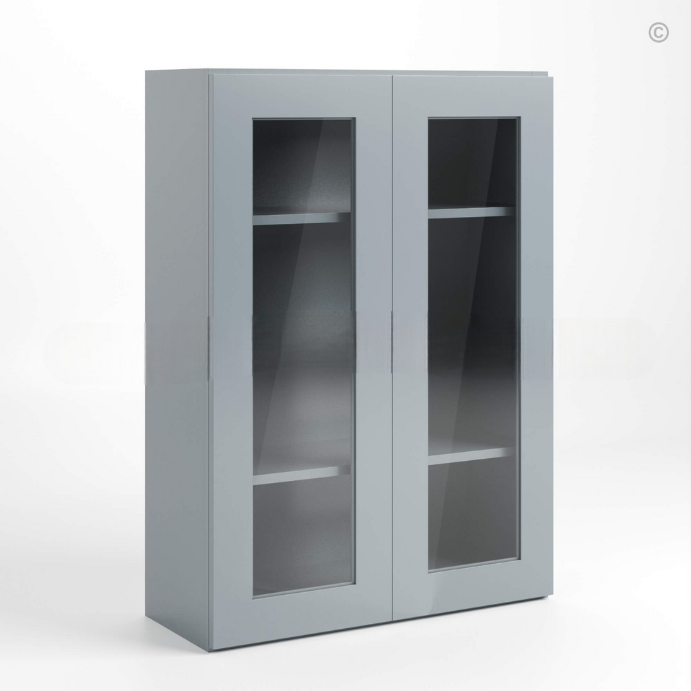 Gray Shaker 42″ H Double Door Wall Cabinet with Glass Doors