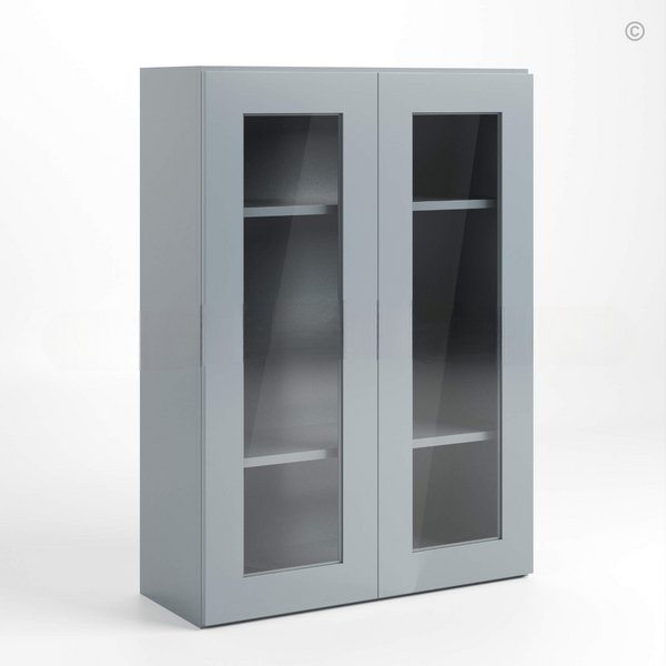 Gray Shaker 42″ H Double Door Wall Cabinet with Glass Doors