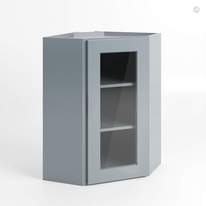 Gray Shaker 24″ Diagonal Corner Wall Shelf with Glass Door