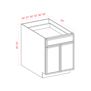 Dove White Slim Shaker Base Cabinet Double Doors and Drawers