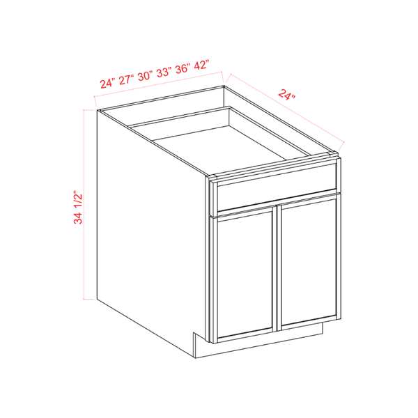 Dove White Slim Shaker Base Cabinet Double Doors and Drawers