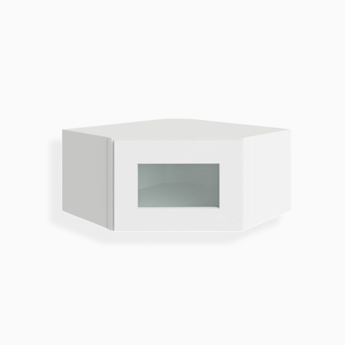 White Shaker 12″x 24″ Diagonal Corner Wall Shelf with Glass Door