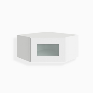 White Shaker 12″x 24″ Diagonal Corner Wall Shelf with Glass Door