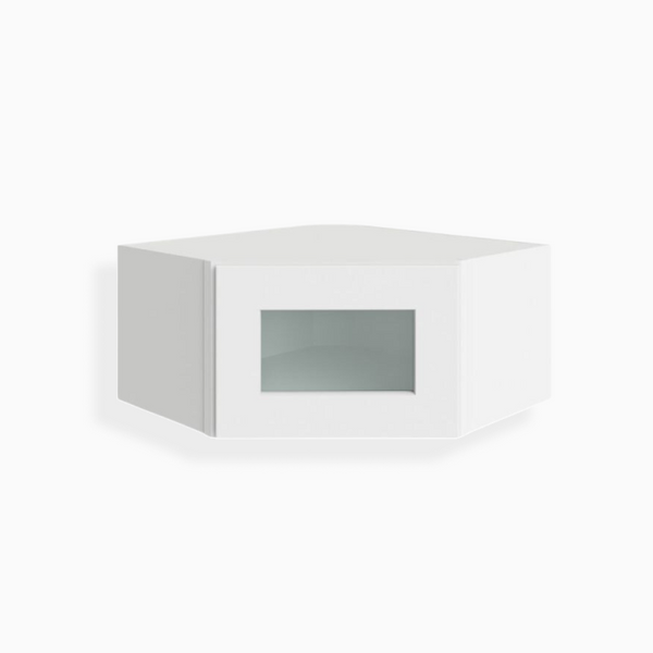 White Shaker 12″x 24″ Diagonal Corner Wall Shelf with Glass Door